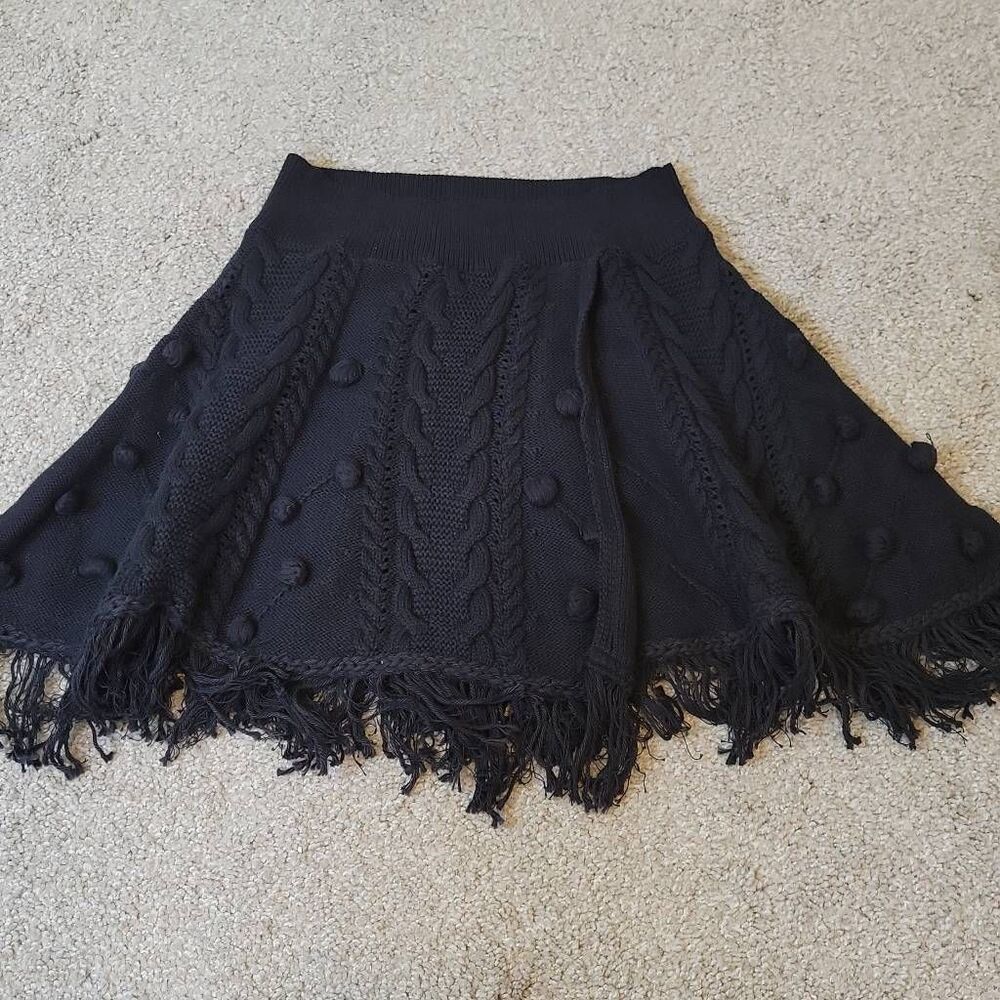 Free People Women's Size S Mini Skirt Black Knit Boho - Picture 3 of 6